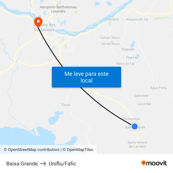 Baixa Grande to Uniflu/Fafic map