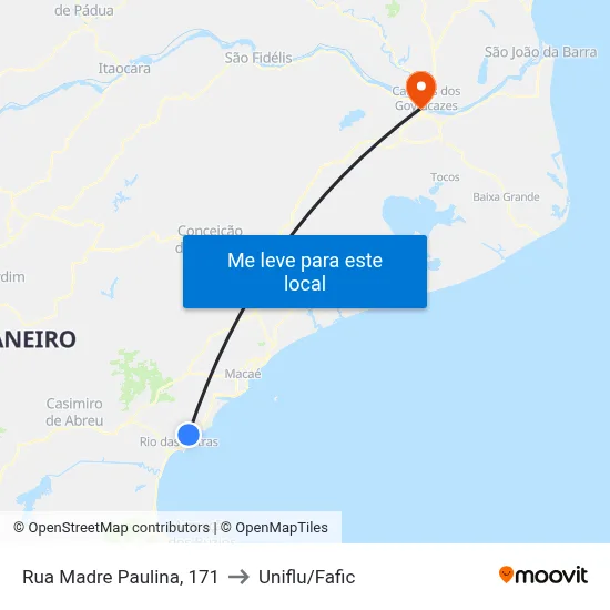 Rua Madre Paulina, 171 to Uniflu/Fafic map