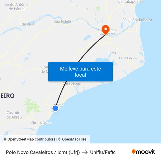 Polo Novo Cavaleiros / Icmt (Ufrj) to Uniflu/Fafic map