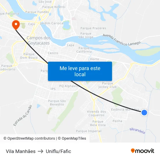 Vila Manhães to Uniflu/Fafic map