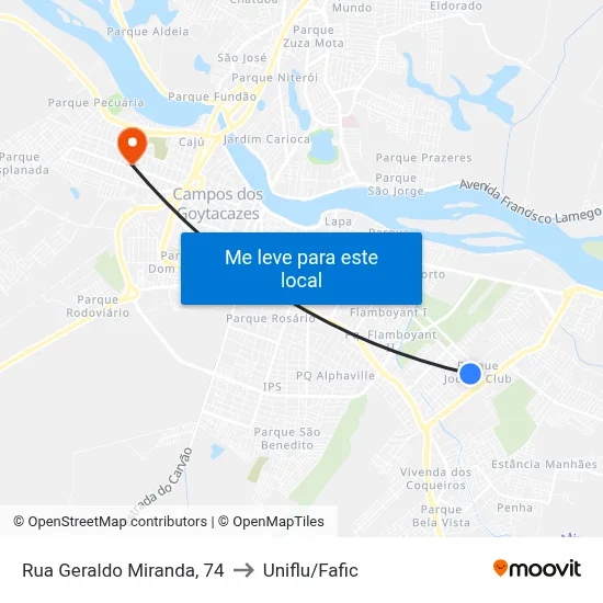 Rua Geraldo Miranda, 74 to Uniflu/Fafic map