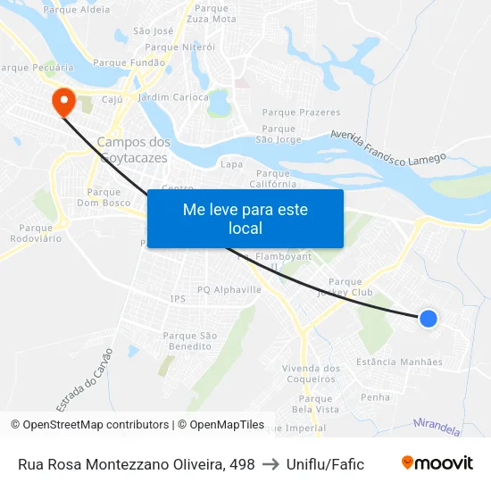 Rua Rosa Montezzano Oliveira, 498 to Uniflu/Fafic map