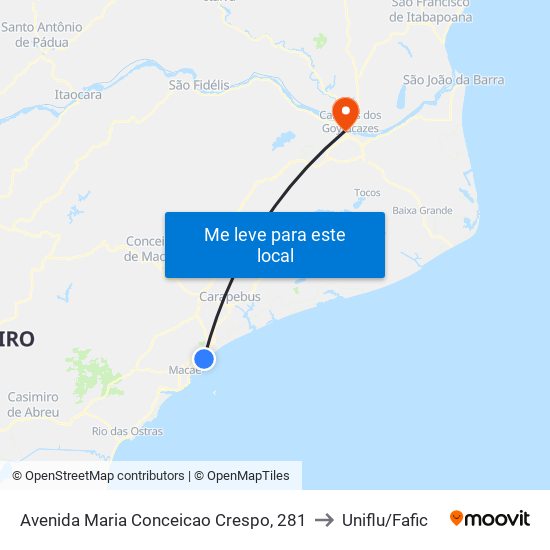 Avenida Maria Conceicao Crespo, 281 to Uniflu/Fafic map