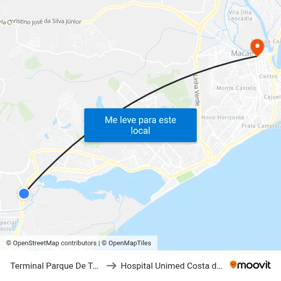 Terminal Parque De Tubos to Hospital Unimed Costa do Sol map
