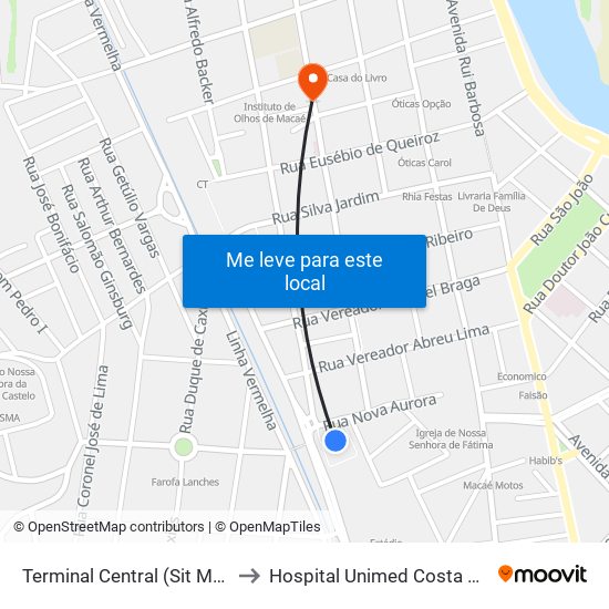 Terminal Central (Sit Macaé) to Hospital Unimed Costa do Sol map