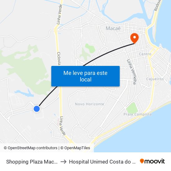 Shopping Plaza Macaé to Hospital Unimed Costa do Sol map