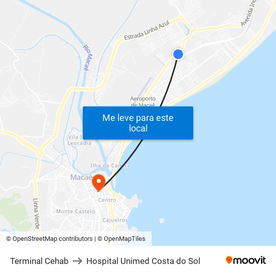 Terminal Cehab to Hospital Unimed Costa do Sol map