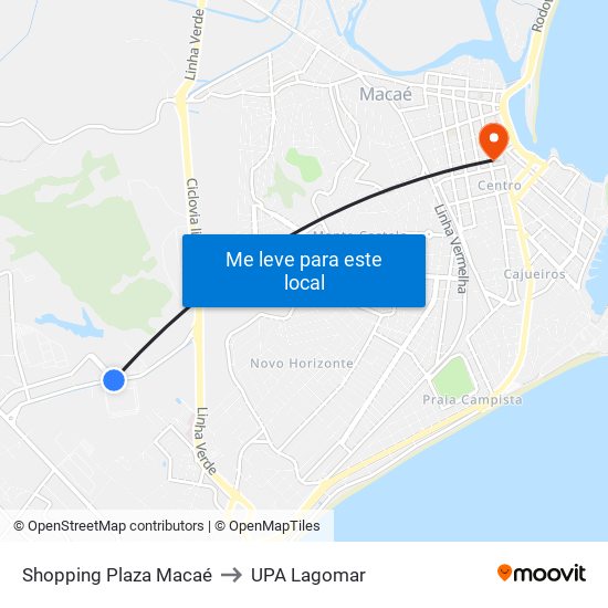 Shopping Plaza Macaé to UPA Lagomar map