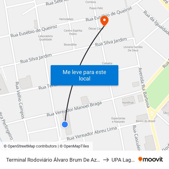 Terminal Rodoviário Álvaro Brum De Azevedo (Macaé) to UPA Lagomar map