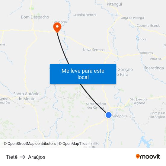 Tietê to Araújos map