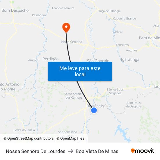 Nossa Senhora De Lourdes to Boa Vista De Minas map