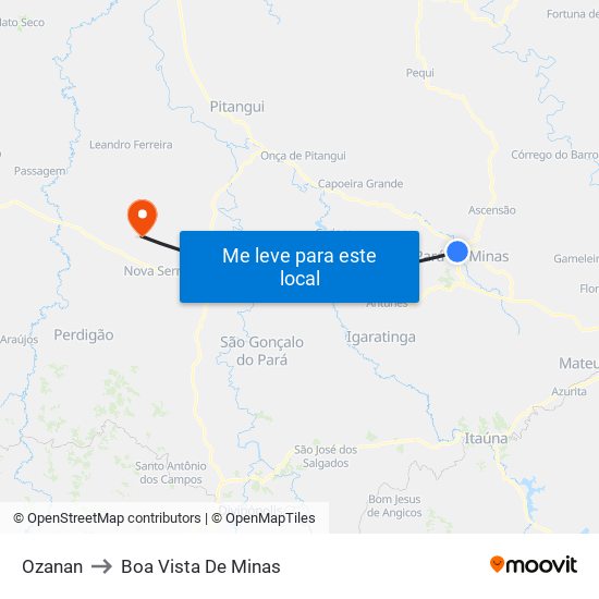 Ozanan to Boa Vista De Minas map