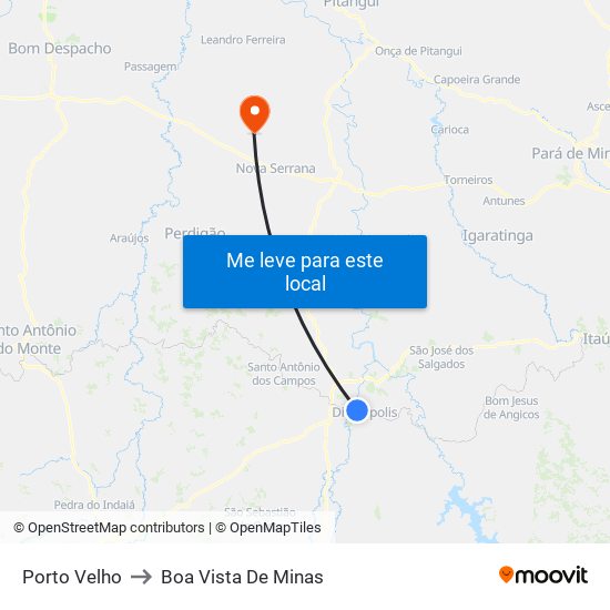 Porto Velho to Boa Vista De Minas map