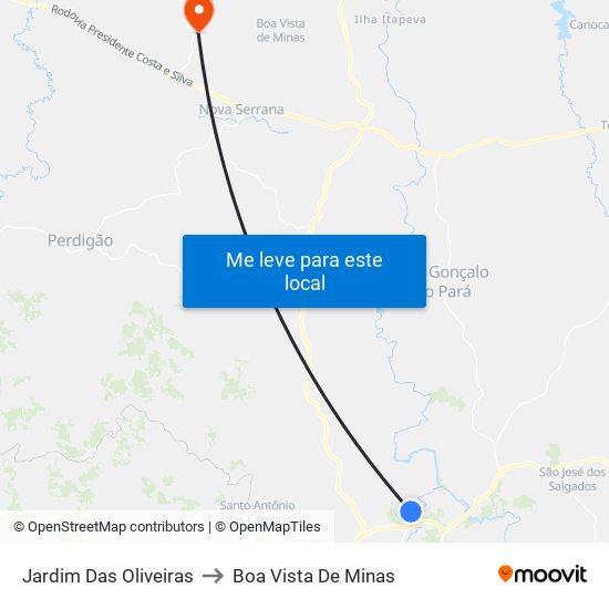 Jardim Das Oliveiras to Boa Vista De Minas map
