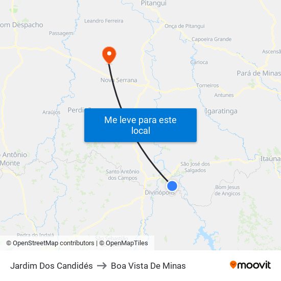 Jardim Dos Candidés to Boa Vista De Minas map