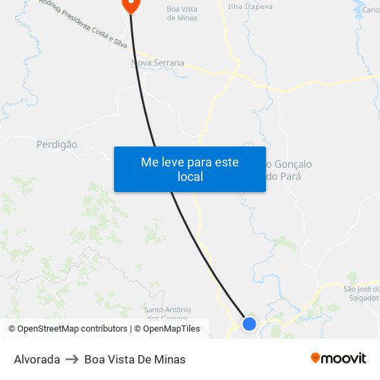 Alvorada to Boa Vista De Minas map