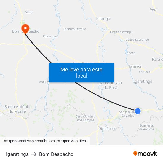 Igaratinga to Bom Despacho map