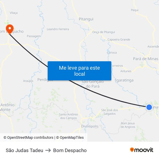 São Judas Tadeu to Bom Despacho map