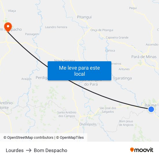 Lourdes to Bom Despacho map