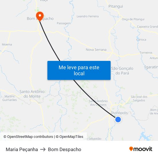 Maria Peçanha to Bom Despacho map