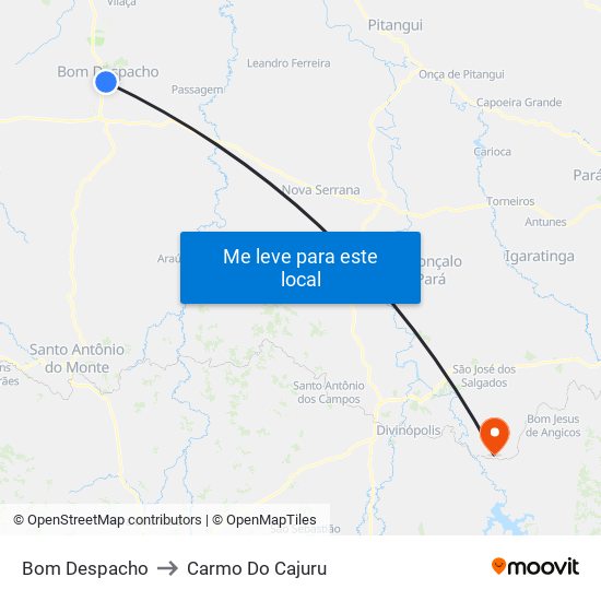 Bom Despacho to Carmo Do Cajuru map