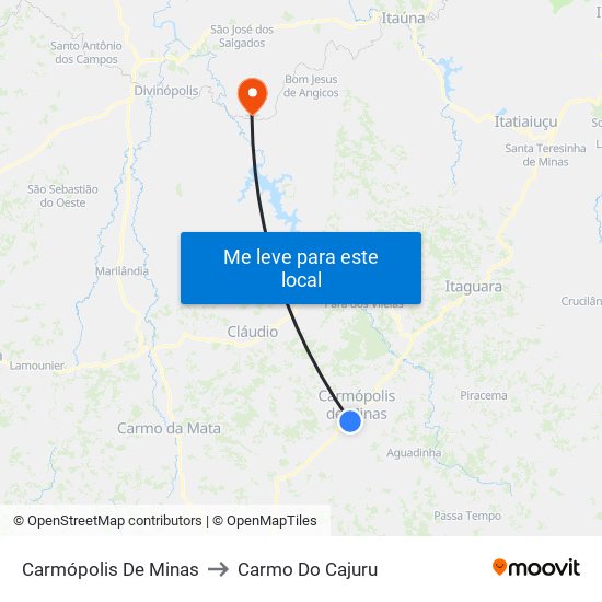 Carmópolis De Minas to Carmo Do Cajuru map