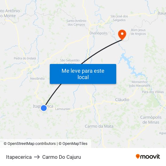 Itapecerica to Carmo Do Cajuru map