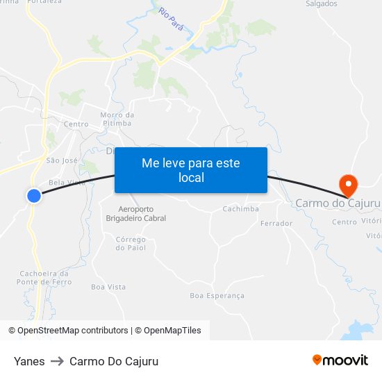Yanes to Carmo Do Cajuru map