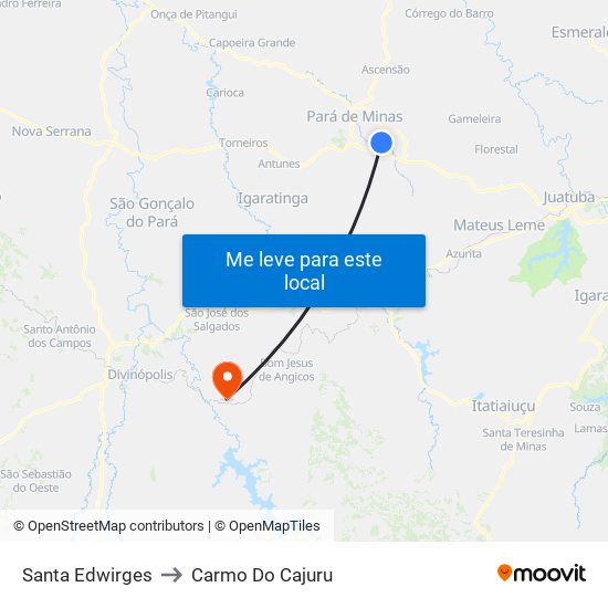 Santa Edwirges to Carmo Do Cajuru map