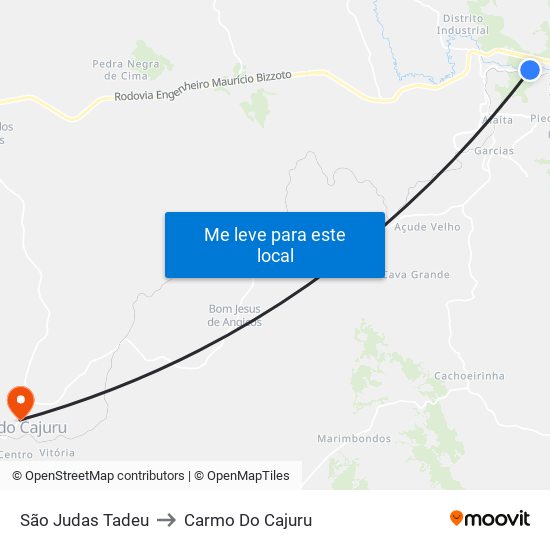 São Judas Tadeu to Carmo Do Cajuru map