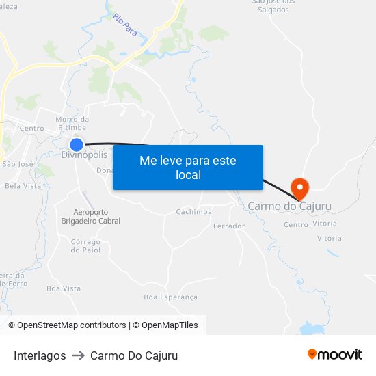 Interlagos to Carmo Do Cajuru map