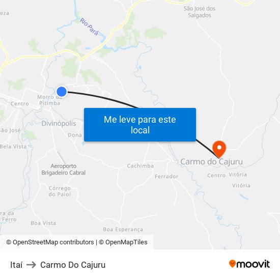 Itaí to Carmo Do Cajuru map