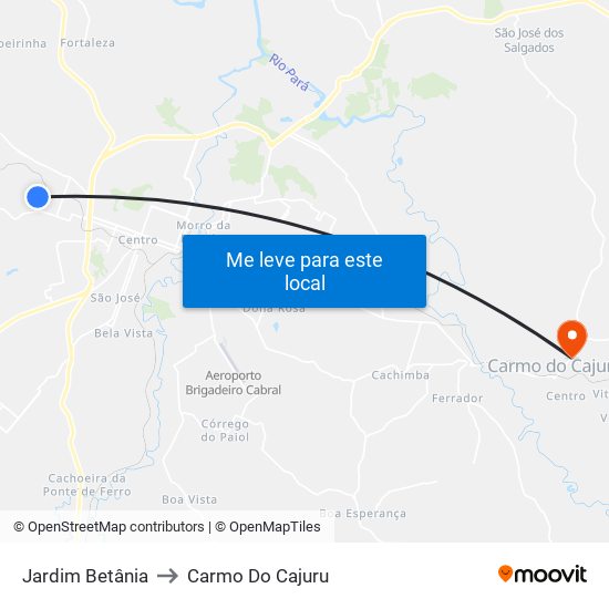 Jardim Betânia to Carmo Do Cajuru map