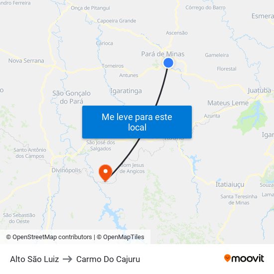 Alto São Luiz to Carmo Do Cajuru map