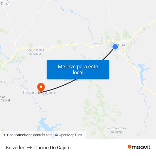 Belveder to Carmo Do Cajuru map