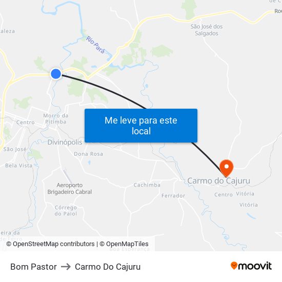 Bom Pastor to Carmo Do Cajuru map