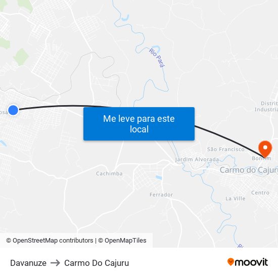 Davanuze to Carmo Do Cajuru map