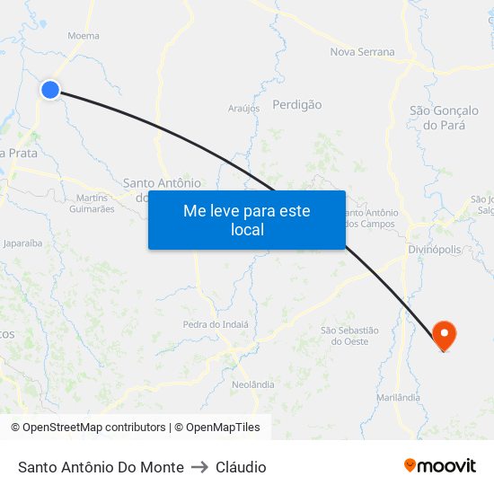 Santo Antônio Do Monte to Cláudio map