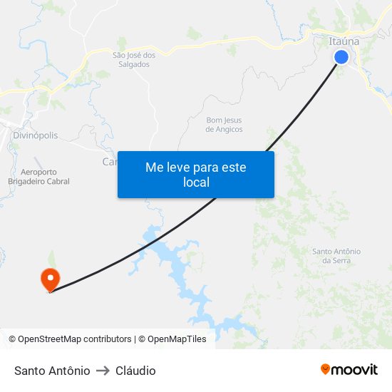 Santo Antônio to Cláudio map