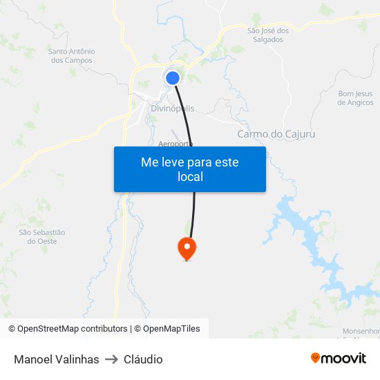 Manoel Valinhas to Cláudio map