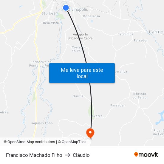 Francisco Machado Filho to Cláudio map