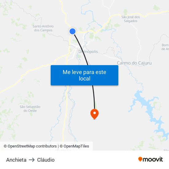 Anchieta to Cláudio map