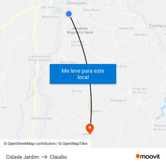 Cidade Jardim to Cláudio map
