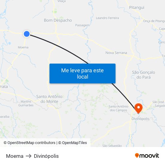 Moema to Divinópolis map