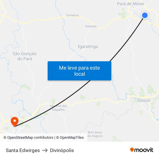 Santa Edwirges to Divinópolis map