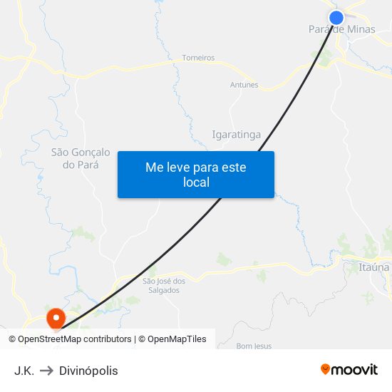 J.K. to Divinópolis map