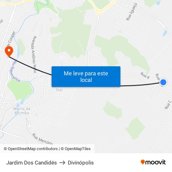 Jardim Dos Candidés to Divinópolis map