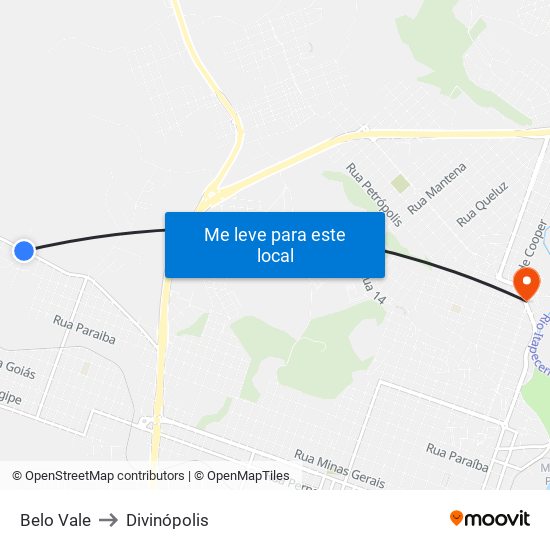 Belo Vale to Divinópolis map