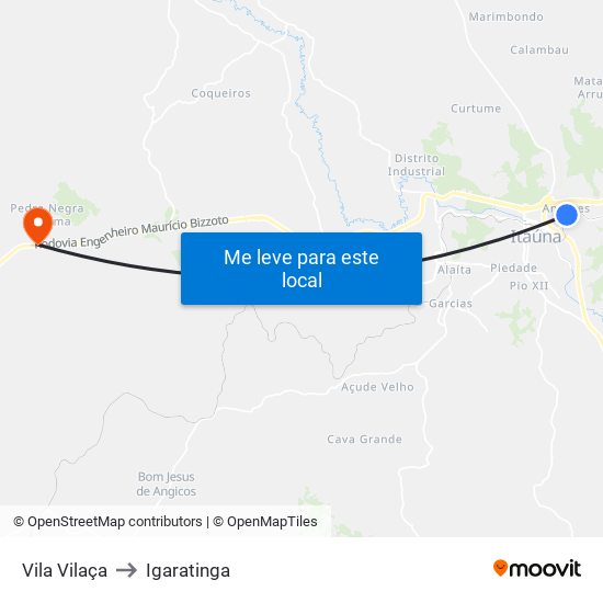 Vila Vilaça to Igaratinga map