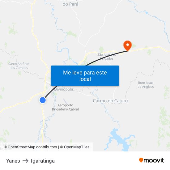 Yanes to Igaratinga map